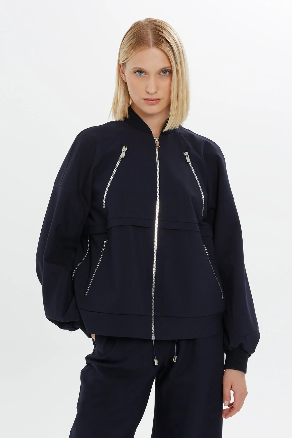 Zip-Detail Bomber Sweatshirt